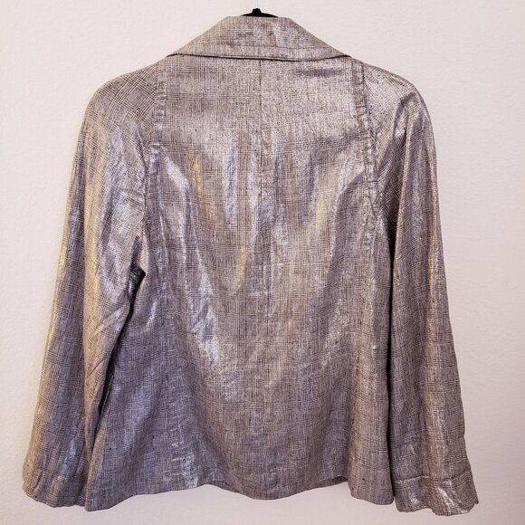 Vintage Jones New York Silver Metallic Plaid Linen Blend Jacket Size 8 GUC - Picture 6 of 11